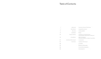 A minimalist Table of Contents page with black text on a white background. The contents list authors and titles with corresponding page numbers. Chapters include Introduction: Exercise of the Possible by Jeffrey Grove, A Suspended Connection by Patricia Martin, The Stories We Tell by Karen Stein, and several essays on the work of Jose Dávila. The book concludes with a List of Works, Biography and Bibliography, Artist and Author Biographies, and Acknowledgments.