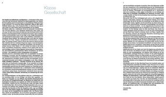 A two-page spread from a book or catalog with German text arranged in two columns per page on a white background. The left page features the large, light grey title Klasse Gesellschaft. The right page is numbered 7 at the top and concludes with the name Alexander Klar and the title Direktor at the bottom.