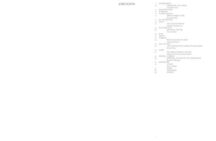 A minimalist table of contents on a white page. The heading CONTENTS is at the top, followed by a list of section titles in a serif font, such as Fotogramme, How to Make a Fire, and The Rose's Radical Nature, with their authors and page numbers aligned to the right.