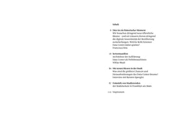 A table of contents in German, titled Inhalt. The entries list articles and interviews on topics including digital sovereignty, the role of data centers as political machines, the challenges of the data-center boom in cities, and student designs from the Städelschule in Frankfurt am Main.
