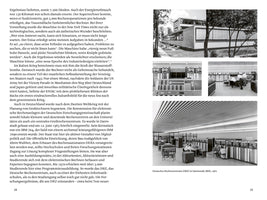 A page from a publication with German text on the left and four black and white photographs on the right. The photos, from the Deutsches Rechenzentrum in Darmstadt in 1961, show the modern exterior of the building, a close-up of a mainframe computer console, and two views of the large computer room with technicians working at the machines.