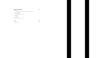 A page from a book showing a table of contents under the heading Voices from Offstage. The entries include works by Roberto Ohrt, Cord Riechelmann, Max Hollein, and Verena Dengler, followed by the Index, Colophon, and Closing Credits with their page numbers. To the right are two thick, vertical black bars on a white background.