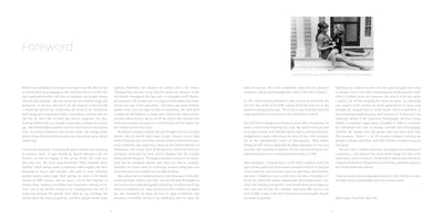 A two-page spread from a book, displaying the foreword by Mary Engel. The text is laid out in columns. On the top right page, there is a small black-and-white photograph of a woman and a young girl sitting together on a porch.