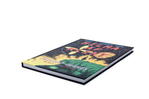 A hardcover book, Die 5 Leben der Hilma af Klint by Philipp Deines, is shown at an angle on a white background. The colorful cover illustration in a graphic novel style depicts a silhouetted figure on a green hill under a dark sky with large, abstract, brightly-colored symbols and text.
