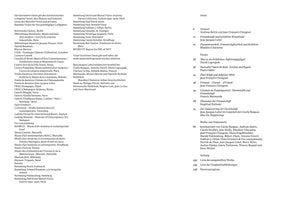 An overhead shot of a two-page spread from a book written in German. The left page lists acknowledgements to various institutions, museums, and private collectors. The right page is the table of contents, titled Inhalt, which lists sections like Vorwort, Essays, and Anhang, each followed by a page number.