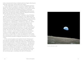 A two-page spread from a publication titled Poetics of Encryption. The left page is filled with text. The right page features the iconic Earthrise photograph, showing the blue and white Earth rising over the gray, cratered surface of the Moon against the vast blackness of space, with the caption Earthrise, December 24, 1968.