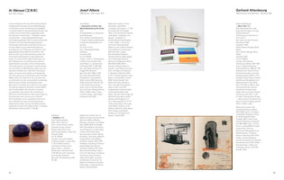 A two-page spread, pages 12 and 13, from an art catalog with German text. The pages display artworks by three artists: Ai Weiwei's two large blue porcelain spheres, Josef Albers' box set of Interaction of Color prints, and a drawing of an interior scene by Gerhard Altenbourg.