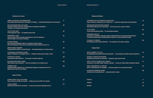 A table of contents for a book titled Exceptional Homes Vol. 2. The layout is in two columns with white text on a dark blue background. Chapter titles are presented in both English and German under categories such as Architecture & Artistry, Materials & Methods, and Design & Style, with corresponding page numbers.