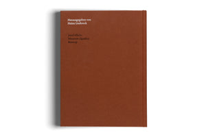 A terracotta-colored hardcover book stands upright against a white background. The front cover is plain except for white text in the upper-left corner that reads, Herausgegeben von Heinz Liesbrock, and below, Josef Albers Museum.Quadrat Bottrop.