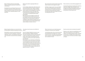 A minimalist two-page spread from a publication, numbered 12 and 13. The pages feature an interview with artist Silvia Bächli, formatted in columns. The top half of the spread displays the text in German, with the English translation presented directly below it.