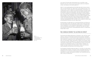 A page from a book showing a black-and-white photograph on the left and German text on the right. The photograph features two miners, an older man and a younger apprentice, with their faces and hands covered in soot. Both wear helmets and are smiling at each other while holding glass bottles of milk.