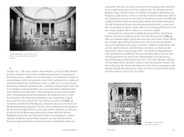 A page from a German book showing two black-and-white photos of Mark Wallinger's art installation, State Britain. The main image shows a vast collection of protest signs and banners arranged in a barricade-like structure inside a grand, neoclassical art gallery. A smaller image below shows a close-up detail of the placards.