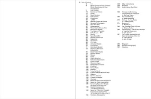 A minimalist table of contents for a book, shown on the right page of a spread. The page is white with black sans-serif text, listing page numbers in the left columns and corresponding titles in the right columns. The left page of the spread is blank white.