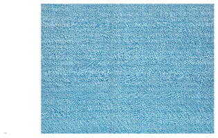 A full-page reproduction of an abstract artwork featuring a textured, grid-like surface in shades of blue. The piece is covered in white, shimmering patterns that resemble sunlight reflecting and rippling on the surface of water, creating an effect like looking into a swimming pool.