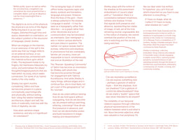 A two-page spread of text from a publication, laid out in columns with a reddish-brown serif font. The text is academic in nature, discussing digital identity and perception. On the right page, a red-line diagram within an oval illustrates an optical scheme from Lacan's Seminar X. Footnotes are visible at the bottom of the pages.