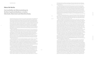 A two-page spread from a book, featuring an academic text in German. The main title on the left page reads Dürer für Berlin, with a longer subtitle below it. The text is set in two columns on each page against a plain white background, with page numbers 10 and 11 at the outer margins.