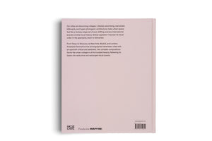 The back cover of a book with a pale pink cover, standing upright on a white surface. It features two paragraphs of black text describing the book's contents. At the bottom are logos for Hatje Cantz and Fundación MAPFRE, along with a barcode and ISBN.