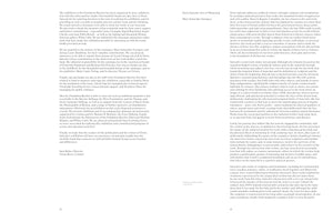 An open book spread showing pages 14 and 15 with black text on a white background. The left page contains a foreword and acknowledgements for an exhibition. The right page is the beginning of an essay titled Doris Salcedo: Acts of Mourning by Mary Schneider Enriquez.