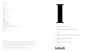 A minimalist two-page spread from a German book. The left page contains the imprint and acknowledgments. The right page is the table of contents, titled Inhalt, featuring a very large, black, decorative capital letter I above the list of chapters and page numbers.
