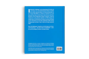 The back cover of a bright blue hardcover book, set against a plain white background. The cover is printed with white German text, which includes a description of the book, author biographies, and publishing details with a barcode in the bottom-right corner.