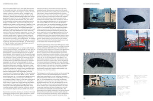 An open book displays a two-page spread, pages 118 and 119. The left page contains two columns of black text under the heading STAMM BEYOND SOHO. The right page features six color photographs of urban landscapes and close-ups of a black stenciled design, with the author credit BY ANDREW WASSERMAN at the top.