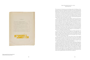 An open book displays a two-page spread. On the left, on yellowed paper, is the French index from the 1926 book Niko Pirosmanishvili, with a small yellow illustration of a reclining animal. The right page features English text about the artist, headlined NIKO PIROSMANASHVILI (1926) by Kirill Zdanevich.