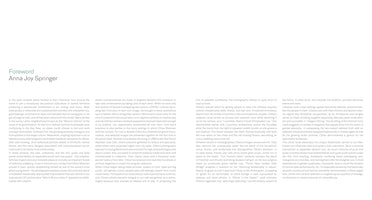 A two-page spread of a book's foreword written by Anna Joy Springer. The title and author's name are in a large sans-serif font at the top left, followed by the body of the text which is set in three columns in a serif font against a plain white background.