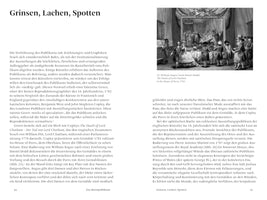 A black-and-white image of a two-page spread from a German book. The chapter is titled Grinsen, Lachen, Spotten. The right-hand page features a 1781 print by William Angus, showing an 18th-century crowd in a gallery viewing a large painting titled The Death of Lord Chatham in the House of Peers.