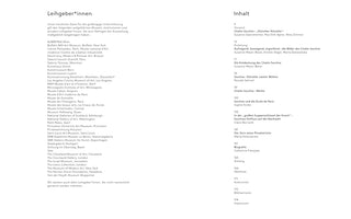 A two-page spread from a German art book. The left page, titled Leihgeber*innen, is a list of lenders, including museums and institutions. The right page, titled Inhalt, is the table of contents, with chapter titles and page numbers related to the artist Chaïm Soutine.