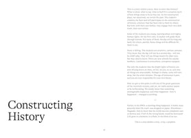 A page from a book with the title Constructing History in a large serif font on the left. On the right, several paragraphs of text discuss teaching difficult history, mentioning civil rights and the atomic bombs dropped on Japan. The page number 43 is at the bottom.