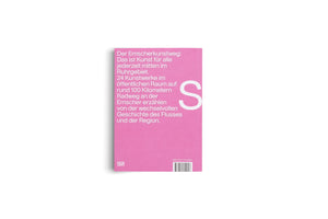 The back cover of a bright pink book, standing vertically against a plain white background. The cover features white text in German on the left, with a large, white, stylized letter S to its right. At the bottom are a publisher's logo, an ISBN, and a barcode.