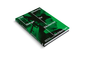 A photograph of the hardcover book Otti Berger: Weaving for Modernist Architecture, shown at an angle on a white background. The book has a striking green and black cover featuring a duotone profile portrait of a woman. The title is printed in a large white font and segmented by thin white lines.