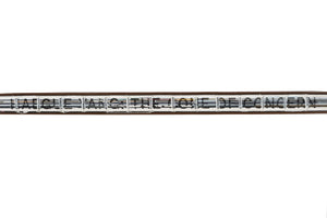 A close-up, horizontal view of the fore-edge of a book against a white background. Blocky, black text is printed across the white page edges, reading HATCHER ANS THE ORDER OF CONER. The text is visually interrupted by the white threads of the book's binding, and is framed by dark brown top and bottom covers.
