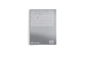 The back cover of a grey book standing against a white background. It features a large block of text in German about the artist Yoko Ono. At the bottom are the logos for the publisher Hatje Cantz and the Kunstsammlung Nordrhein-Westfalen, along with a barcode and ISBN.
