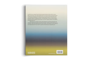 The back cover of a book with a vertical color gradient that shifts from cream at the top to light blue and then dark grey at the bottom. The upper half features a block of German text, and the lower left corner displays the Hamburger Kunsthalle logo, a website address, and an ISBN barcode.