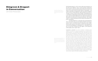 A page from a book or catalog with a minimalist layout. The title at the top left reads Elmgreen & Dragset in Conversation with Dieter Roelstraete. The body of the text, an interview between the artists and the writer, is set in two columns on the right side of the page, surrounded by a large amount of white space. The page number 277 is visible at the bottom right corner.
