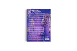 The back cover of the book Libby Heaney Quantensuppe, shown against a white background. The cover features an abstract blue and purple background with columns of descriptive text in both English and German. At the bottom right, there is a barcode and publication information.