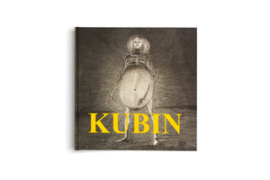 The cover of a book titled KUBIN in large, yellow letters. The cover art is a dark, textured illustration of a surreal figure with a woman's head, a skeletal torso and arms, and a large, swollen belly, set against a background with radiating lines.