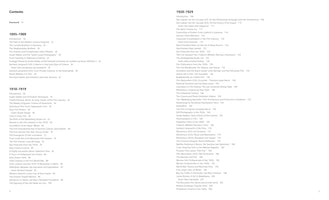 A two-page spread showing the table of contents for a book on the history of early cinema. The contents are organized chronologically into sections by years, including 1895–1909, 1910–1919, and 1920–1929, with chapter titles and page numbers listed in two columns.