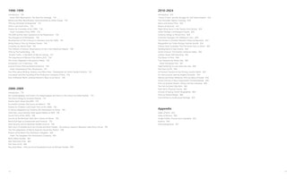 A two-page spread showing a table of contents from a book. The contents are divided into chronological sections: 1990–1999, 2000–2009, and 2010–2024, followed by an Appendix. Each section lists various chapter titles related to film history, along with their page numbers.