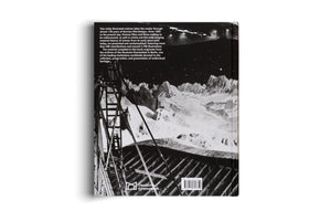 The back cover of a book is shown against a white background. The cover features a dramatic black-and-white photograph of a film set depicting a snowy mountain range with wooden scaffolding in the foreground, under a starry sky with studio lights. A block of white text at the top left describes the book's focus on German film history. At the bottom are the Deutsche Kinemathek logo and an ISBN barcode.
