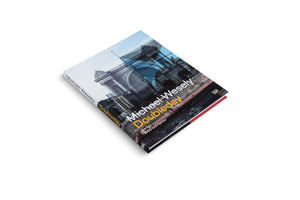 A hardcover book titled Michael Wesely Doubleday, shown at an angle on a plain white background. The cover image is a double exposure photograph blending a historic arched building with a modern glass facade. The subtitle reads Berlin 1860 bis heute.