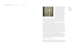 An overhead view of a page from an art book in German. The page has two columns of text about artist Gerhard Richter and features a reproduction of his 1988 work, Kerze I, which is a signed image of a single lit candle.