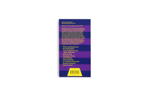 The back cover of the book Humans and Demons: Dissecting Evil in Evil Times, edited by Ekaterina Degot and David Riff, is shown against a white background. The cover design features horizontal stripes of dark blue and purple with yellow text. A summary of the book, a list of contributors, and a barcode are visible.