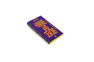 A photograph of the book Humans and Demons: Dissecting Evil in Evil Times, edited by Ekaterina Degot and David Riff. The book is shown at an angle on a white background. Its cover features a purple striped design with the title in large, stylized red and yellow letters. The page edges are bright yellow.