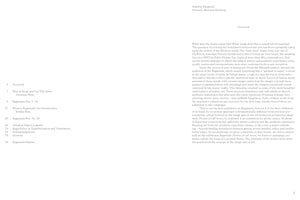 A two-page spread from a book with a minimalist design. The left page shows the table of contents with chapters on Ragamala. The right page features the start of the foreword, which discusses the relationship between visual art and music in the Indian Ragamala tradition, with the page number 5 at the bottom.