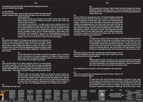 A two-page spread from a book or magazine, pages 236 and 237, showing an interview in German with white text on a black background. Across the bottom of both pages is a filmstrip-like band of small, grayscale images. The interview is titled DAS GESPRÄCH. ADRIAN GHENIE UND KLAUS SPEIDEL.