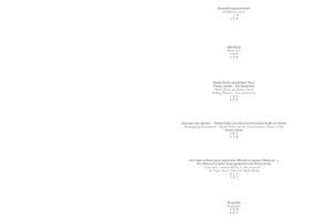 A table of contents for an art publication, displayed on a white page in a light gray, sans-serif font. The text is arranged vertically in six blocks, each providing a section title in German and English, along with corresponding page numbers. The content is about the artist Sheila Hicks and includes sections for exhibition views, a work list, a conversation with Robert Storr, an essay by Gianni Jetzer, an artist talk, and a biography.