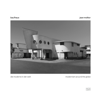 The black and white cover of the book bau1haus by Jean Molitor, featuring a photograph of a curved, modernist building on a city street.