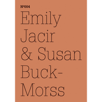 The cover of publication Nº004, featuring the names Emily Jacir and Susan Buck-Morss in a thin, dark serif font on a terracotta background.